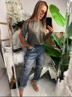 Bluza bawełniana w kolorze khaki z pomarańczowymi lampasami